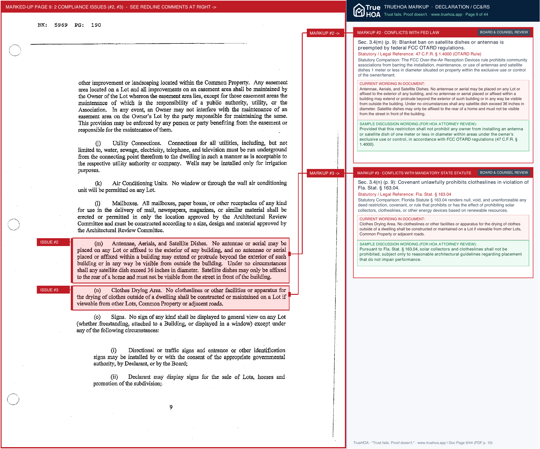 Airways Oaks sample Declaration page with a marked clause and a cited Florida statute